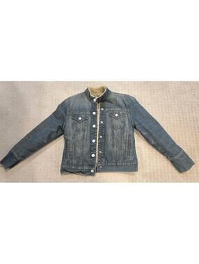 GAP Sherpa Lined Denim Jacket Womens Small Blue Jean Jacket Fleece Lining